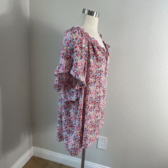 Max Studio Womens Plus 3X Floral Ruffle V Neck Tunic Top Short Sleeve Blouse - Picture 3 of 9